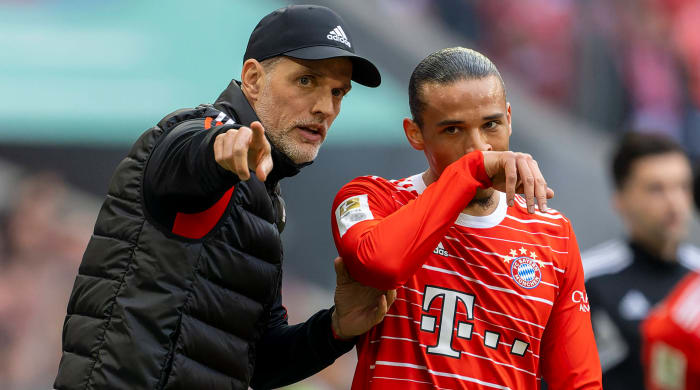 Thomas Tuchel talking with Leroy Sané